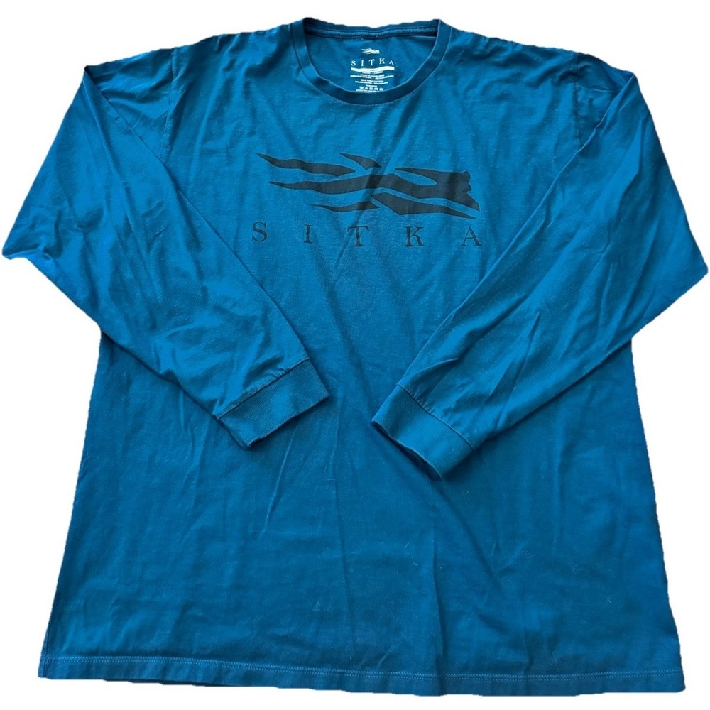 Sitka Mens XL Long Sleeve‎ Teal Blue T-Shirt Graphic Logo Crew Hunting Hiking